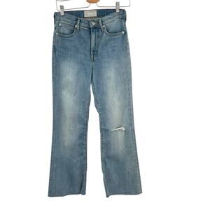 Everlane The High-Rise Flare Jeans Cropped Medium Wash Distressed Size 25